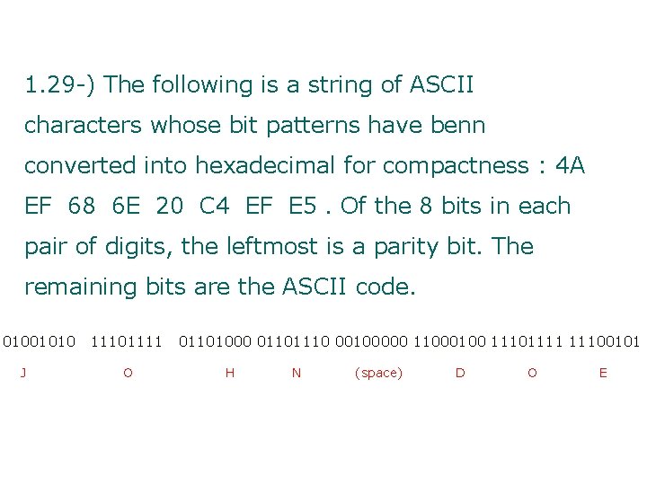 1. 29 -) The following is a string of ASCII characters whose bit patterns