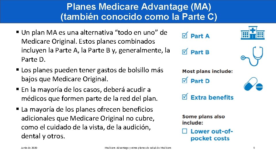 Planes Medicare Advantage (MA) (también conocido como la Parte C) § Un plan MA