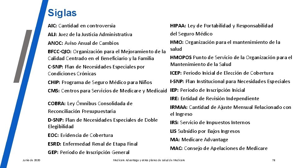 Siglas AIC: Cantidad en controversia ALJ: Juez de la Justicia Administrativa HIPAA: Ley de