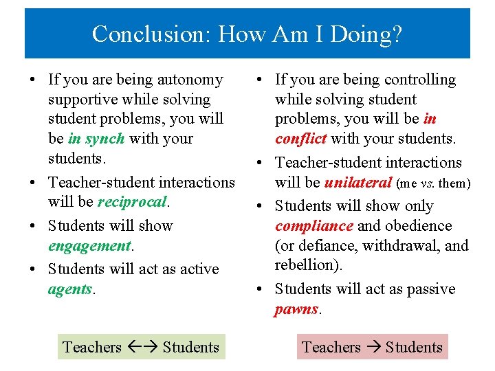Conclusion: How Am I Doing? • If you are being autonomy supportive while solving Conclusion: How Am I Doing? • If you are being autonomy supportive while solving