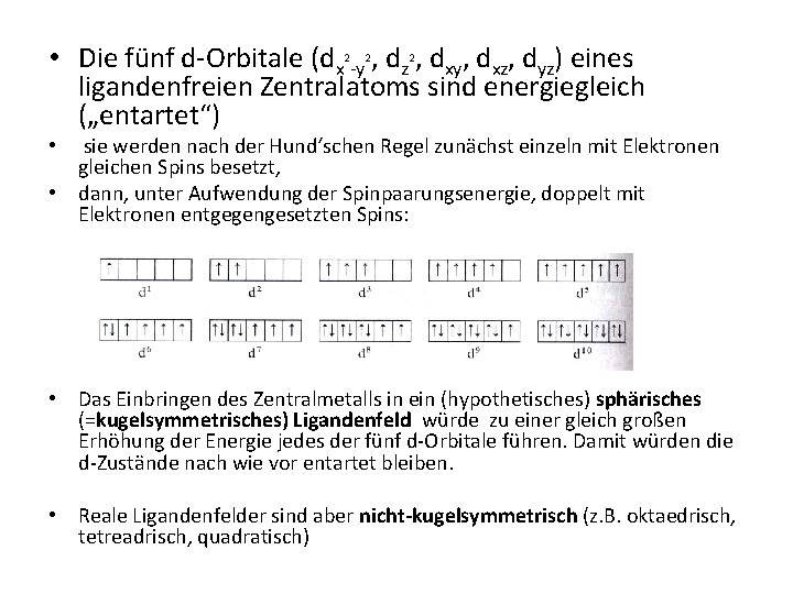  • Die fünf d-Orbitale (dx 2 -y 2, dz 2, dxy, dxz, dyz)