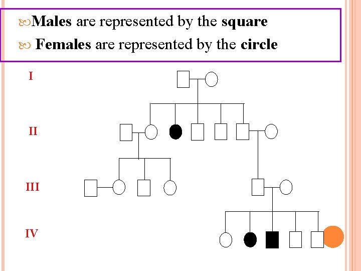  Males are represented by the square Females are represented by the circle I