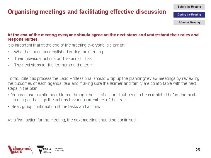 Organising meetings and facilitating effective discussion At the end of the meeting everyone should