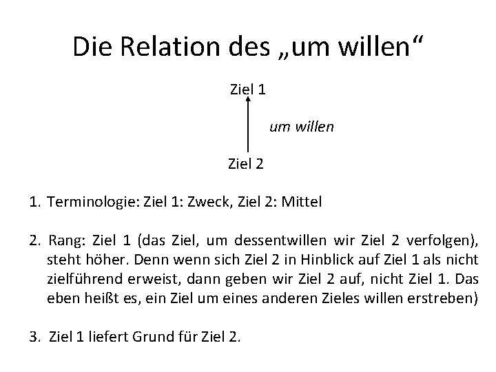 Die Relation des „um willen“ Ziel 1 um willen Ziel 2 1. Terminologie: Ziel Die Relation des „um willen“ Ziel 1 um willen Ziel 2 1. Terminologie: Ziel