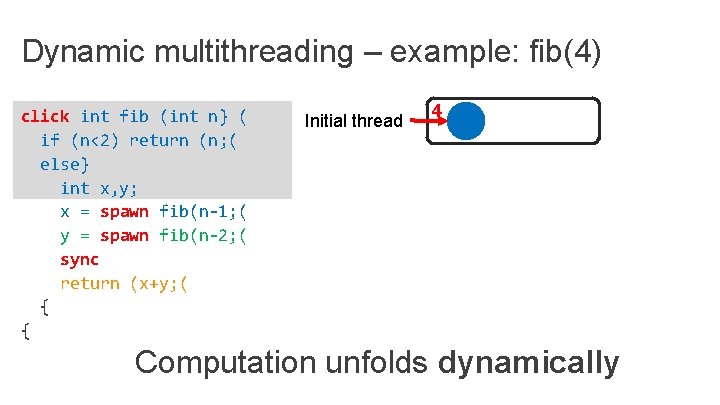 Dynamic multithreading – example: fib(4) click int fib (int n} ( if (n<2) return