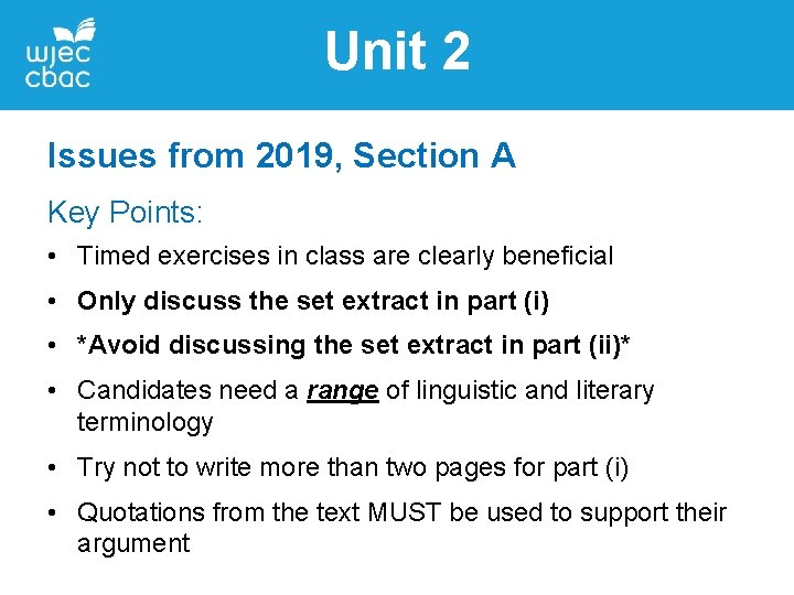 Unit 2 Issues from 2019, Section A Key Points: • Timed exercises in class