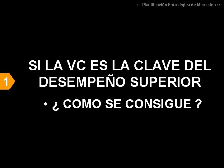 : : Planificación Estratégica de Mercadeo : : 1 SI LA VC ES LA