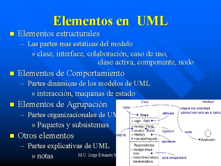 Elementos en UML n Elementos estructurales – Las partes mas estáticas del modelo »