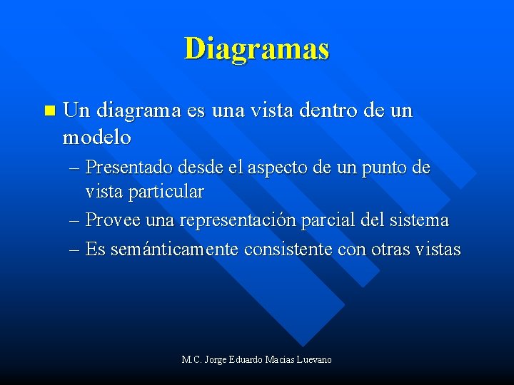 Diagramas n Un diagrama es una vista dentro de un modelo – Presentado desde