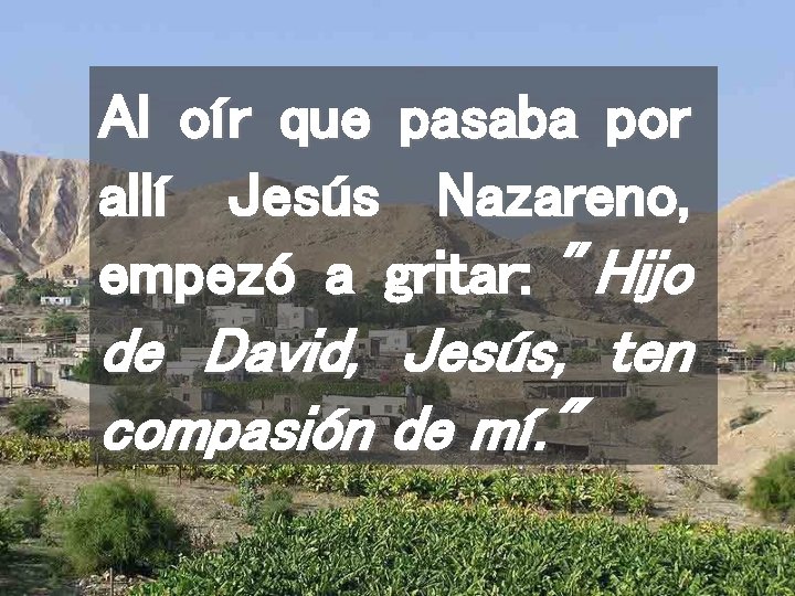 Al oír que pasaba por allí Jesús Nazareno, empezó a gritar: "Hijo de David,