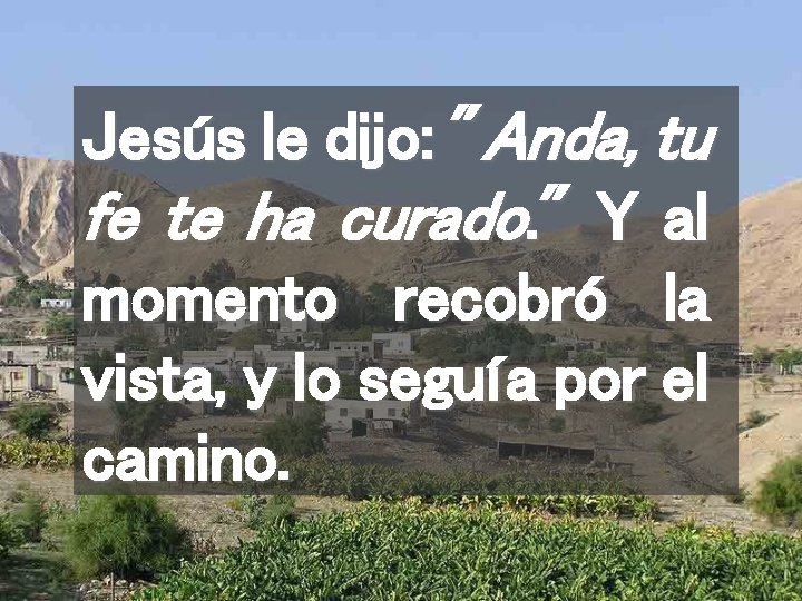 Jesús le dijo: "Anda, tu fe te ha curado. " Y al momento recobró