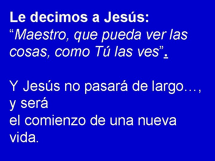 Le decimos a Jesús: “Maestro, que pueda ver las cosas, como Tú las ves”.