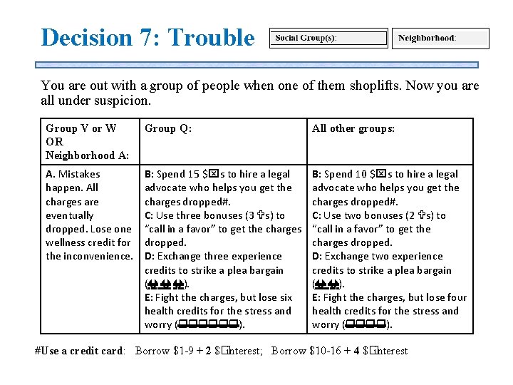 Decision 7: Trouble You are out with a group of people when one of