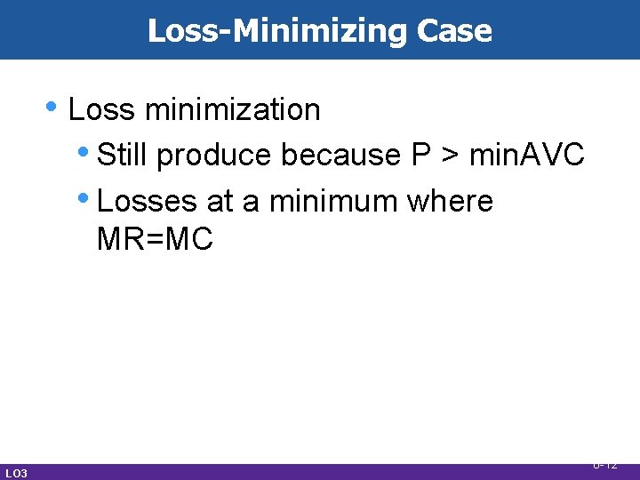 Loss-Minimizing Case • Loss minimization • Still produce because P > min. AVC • Loss-Minimizing Case • Loss minimization • Still produce because P > min. AVC •