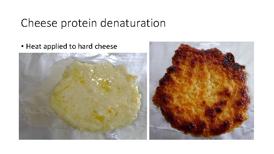 Cheese protein denaturation • Heat applied to hard cheese 