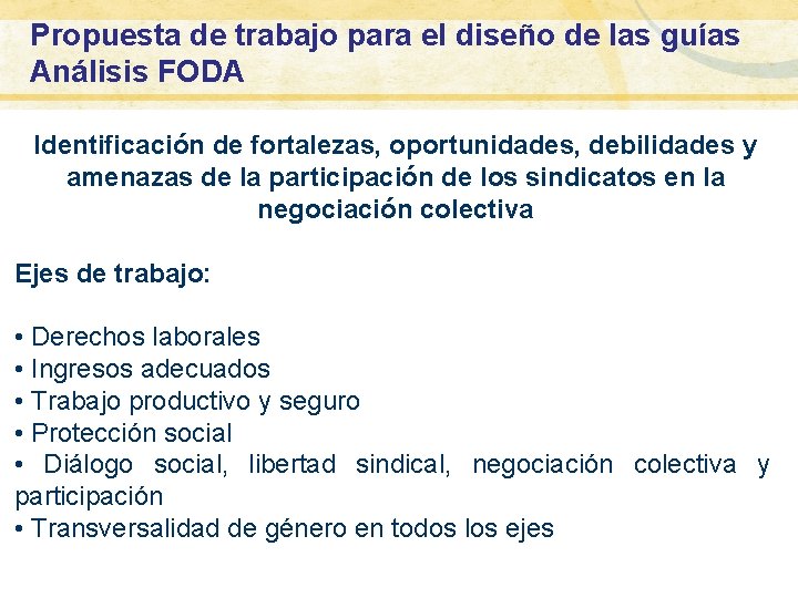 Propuesta de trabajo para el diseño de las guías Análisis FODA Identificación de fortalezas, Propuesta de trabajo para el diseño de las guías Análisis FODA Identificación de fortalezas,