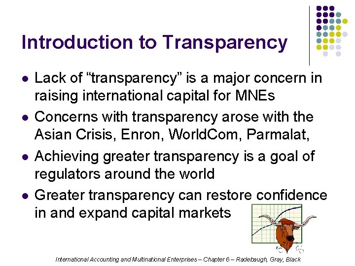 Introduction to Transparency l l Lack of “transparency” is a major concern in raising