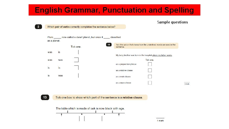 English Grammar, Punctuation and Spelling Sample questions 