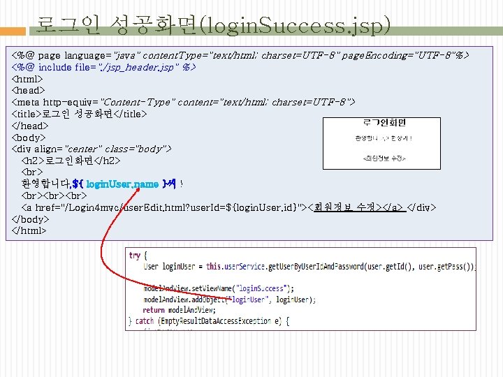 로그인 성공화면(login. Success. jsp) <%@ page language="java" content. Type="text/html; charset=UTF-8" page. Encoding="UTF-8"%> <%@ include