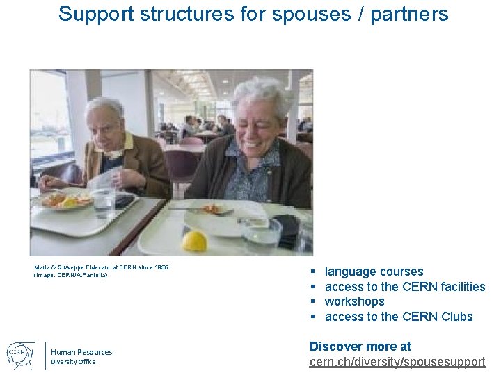 Support structures for spouses / partners Maria & Giuseppe Fidecaro at CERN since 1956