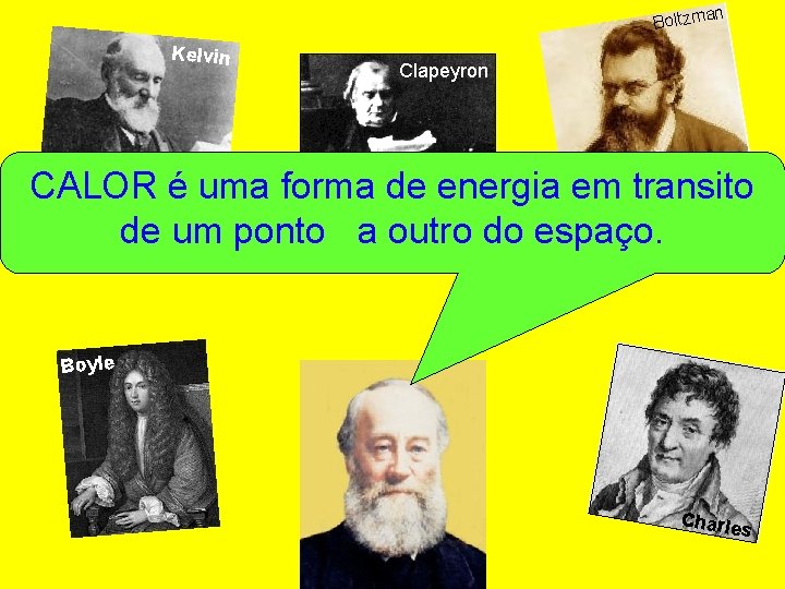 n Boltzma Kelvin Clapeyron CALOR é uma forma de energia em transito de um