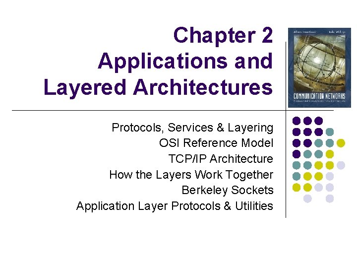 Chapter 2 Applications and Layered Architectures Protocols, Services & Layering OSI Reference Model TCP/IP