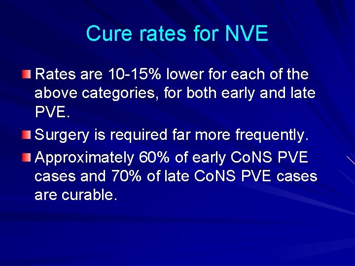 Cure rates for NVE Rates are 10 -15% lower for each of the above