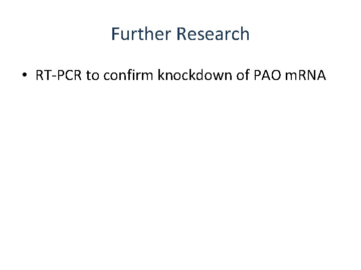 Further Research • RT-PCR to confirm knockdown of PAO m. RNA 