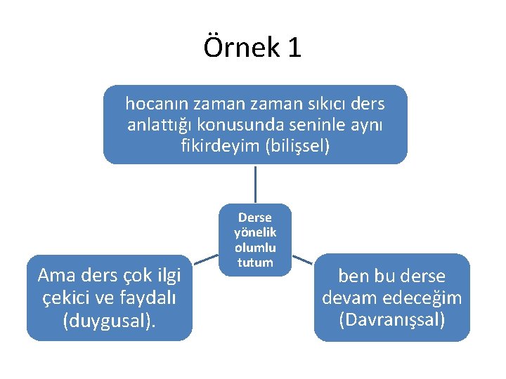 Örnek 1 hocanın zaman sıkıcı ders anlattığı konusunda seninle aynı fikirdeyim (bilişsel) Ama ders