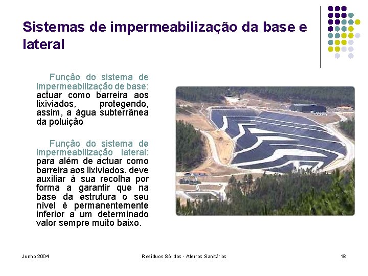 Sistemas de impermeabilização da base e lateral Função do sistema de impermeabilização de base: