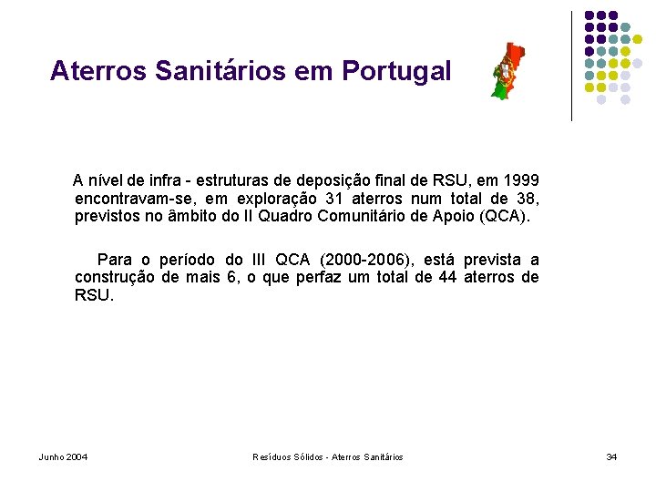 Aterros Sanitários em Portugal A nível de infra - estruturas de deposição final de