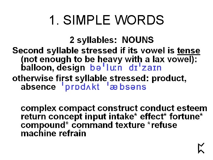 1. SIMPLE WORDS 1. SIMPLE WORDS