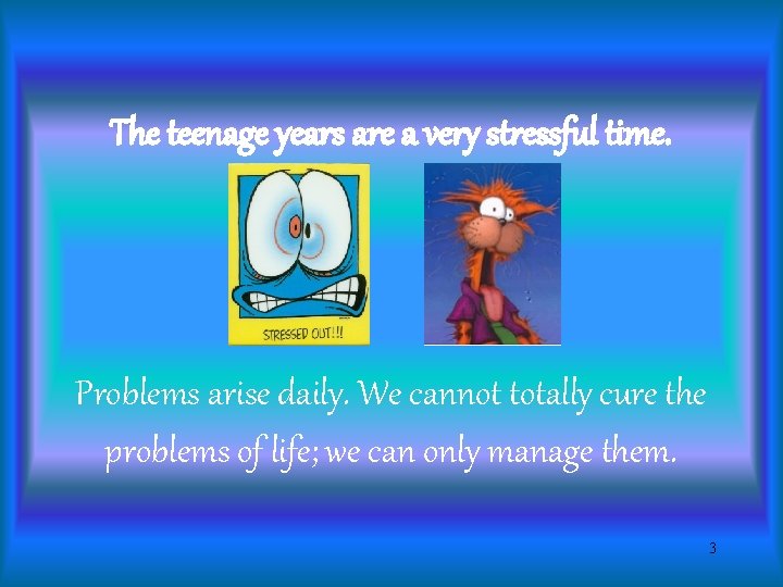 The teenage years are a very stressful time. Problems arise daily. We cannot totally
