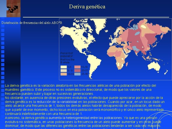 Deriva genética Distribución de frecuencias del alelo ABO*B La deriva genética es la variación