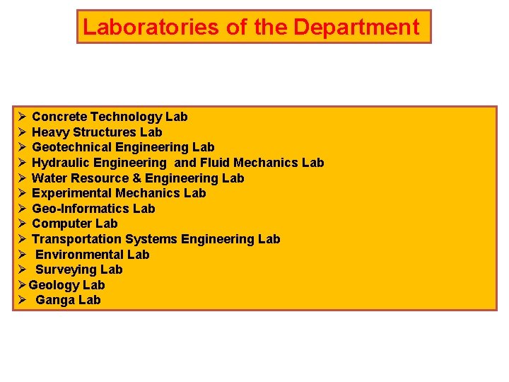 Laboratories of the Department Ø Concrete Technology Lab Ø Heavy Structures Lab Ø Geotechnical