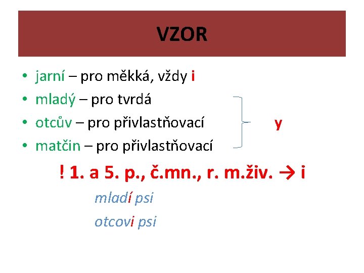 VZOR • • jarní – pro měkká, vždy i mladý – pro tvrdá otcův