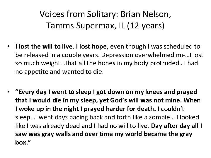 Voices from Solitary: Brian Nelson, Tamms Supermax, IL (12 years) • I lost the