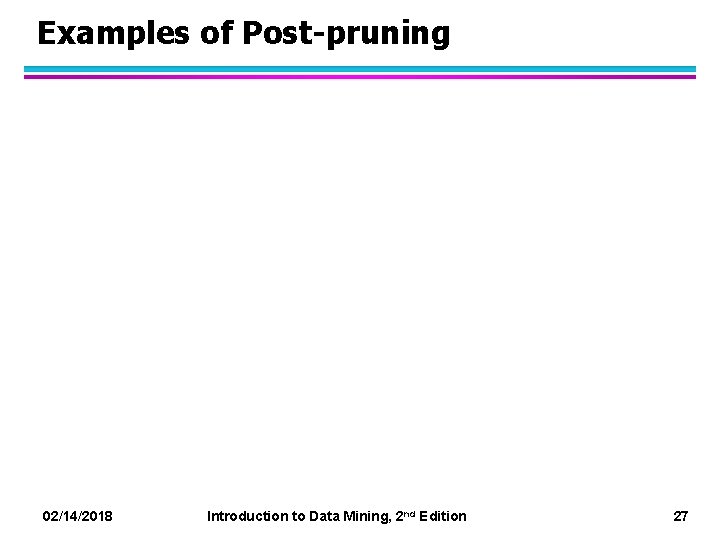 Examples of Post-pruning 02/14/2018 Introduction to Data Mining, 2 nd Edition 27 