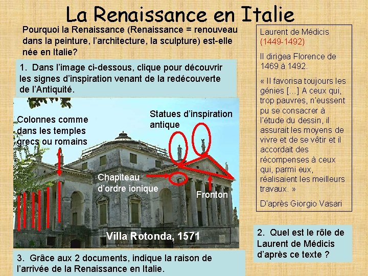 La Renaissance en Italie Pourquoi la Renaissance (Renaissance = renouveau dans la peinture, l’architecture,