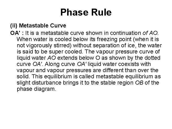 Phase Rule (ii) Metastable Curve OA' : It is a metastable curve shown in