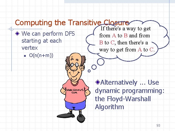 Computing the Transitive Closure We can perform DFS starting at each vertex n O(n(n+m))