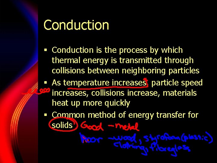 Conduction § Conduction is the process by which thermal energy is transmitted through collisions