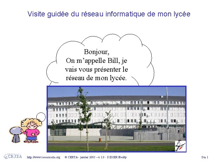 Visite guidée du réseau informatique de mon lycée Bonjour, On m’appelle Bill, je vais