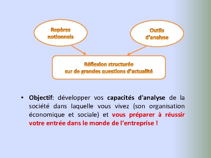  • Objectif: développer vos capacités d'analyse de la société dans laquelle vous vivez