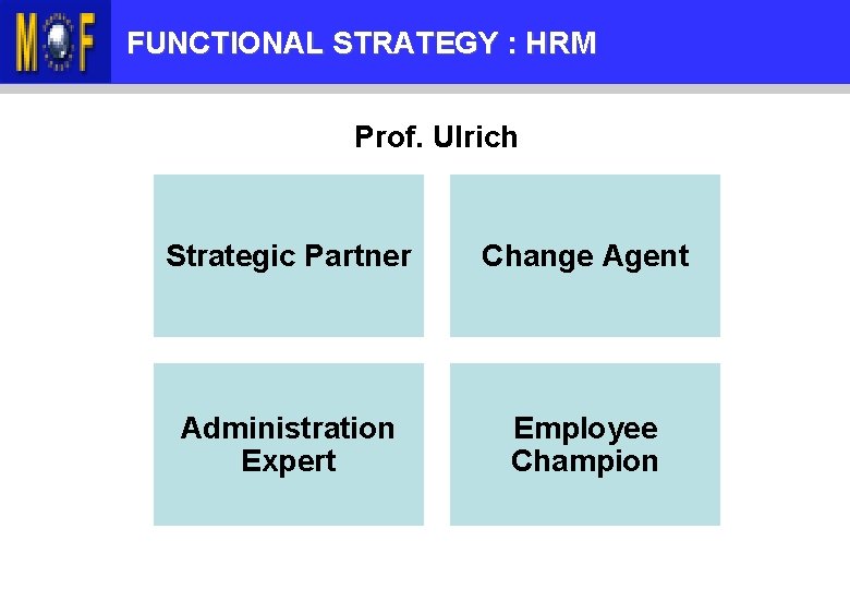 KANDUNGAN TAKLIMAT FUNCTIONAL STRATEGY : HRM Prof. Ulrich Strategic Partner Change Agent Administration Expert