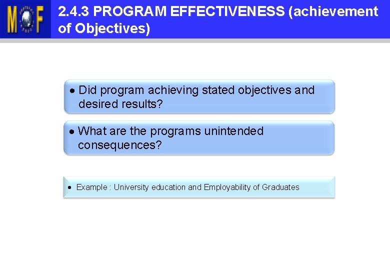 2. 4. 3 PROGRAM EFFECTIVENESS (achievement KANDUNGAN TAKLIMAT of Objectives) · Did program achieving