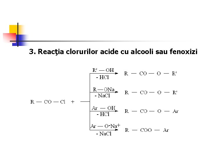 3. Reacţia clorurilor acide cu alcooli sau fenoxizi 