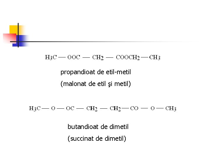 propandioat de etil-metil (malonat de etil şi metil) butandioat de dimetil (succinat de dimetil)