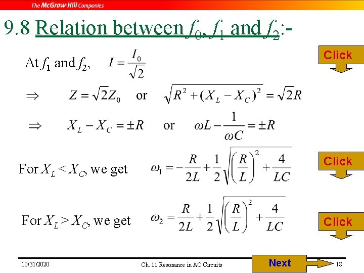 9. 8 Relation between f 0, f 1 and f 2: Click At f