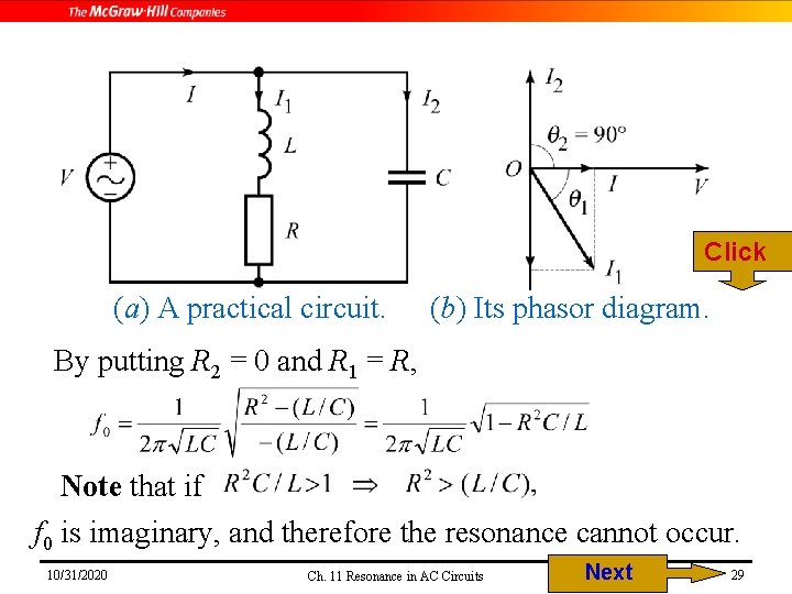 Click (a) A practical circuit. (b) Its phasor diagram. By putting R 2 = Click (a) A practical circuit. (b) Its phasor diagram. By putting R 2 =